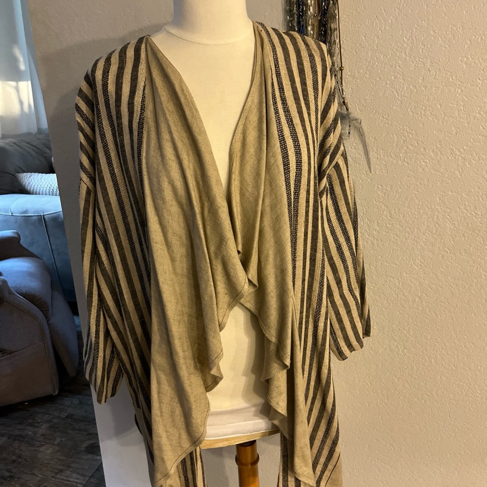 Moon light Beige and Black Striped Women's Cardigan M-L